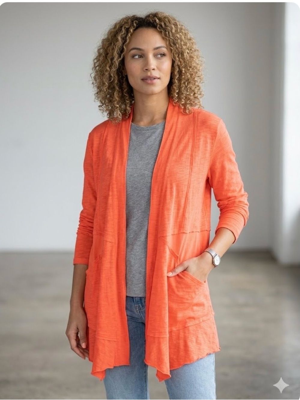 neon buddha Open-Front Coral Orange Cardigan